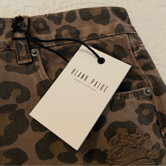 Blank Paige Leopard Distressed High Rise Denim Shorts - Large - Picture 5 of 14